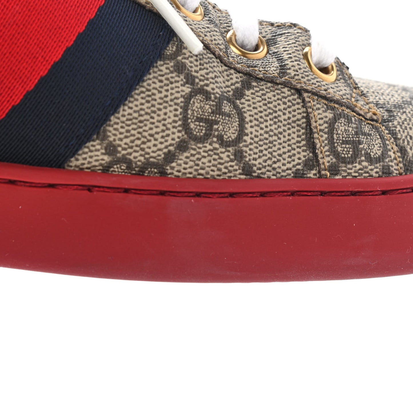 GG Supreme Monogram Ayers Mens New Ace Low-Top Sneaker 7 Beige Red