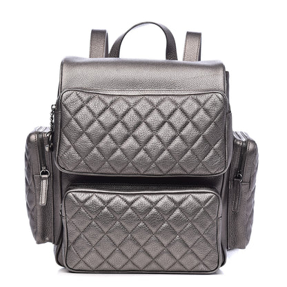 Chanel Metallic Grained Calfskin Quilted Large Casual Rock Backpack Charcoal 1 of 10