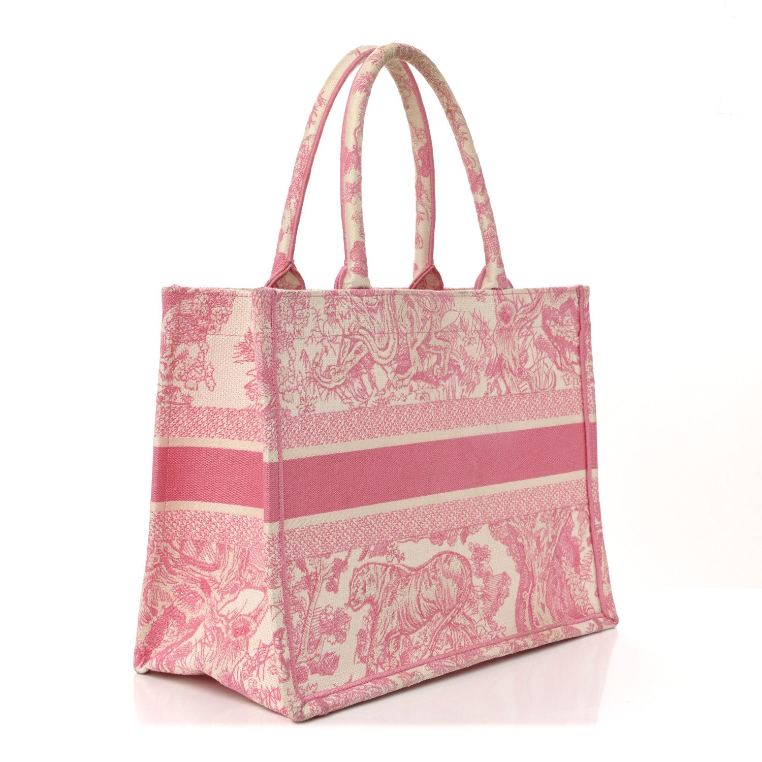 Christian Dior Canvas Embroidered Medium Dioriviera Toile De Jouy Book Tote Peony Pink 3 of 11