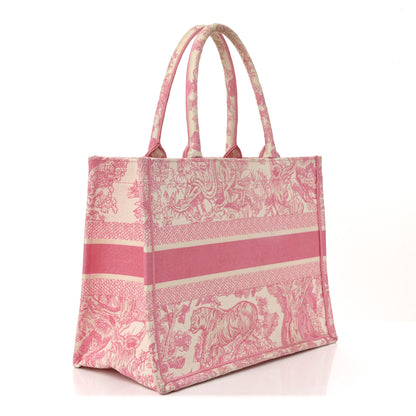 Christian Dior Canvas Embroidered Medium Dioriviera Toile De Jouy Book Tote Peony Pink 3 of 11