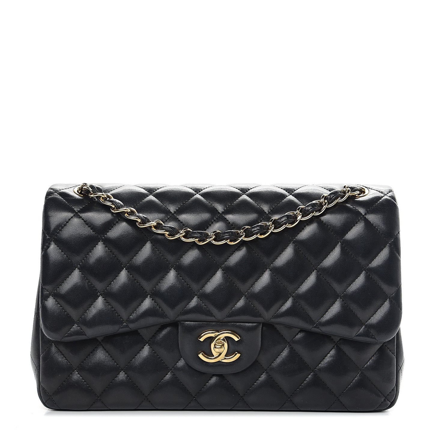 Lambskin Quilted Jumbo Double Flap Black