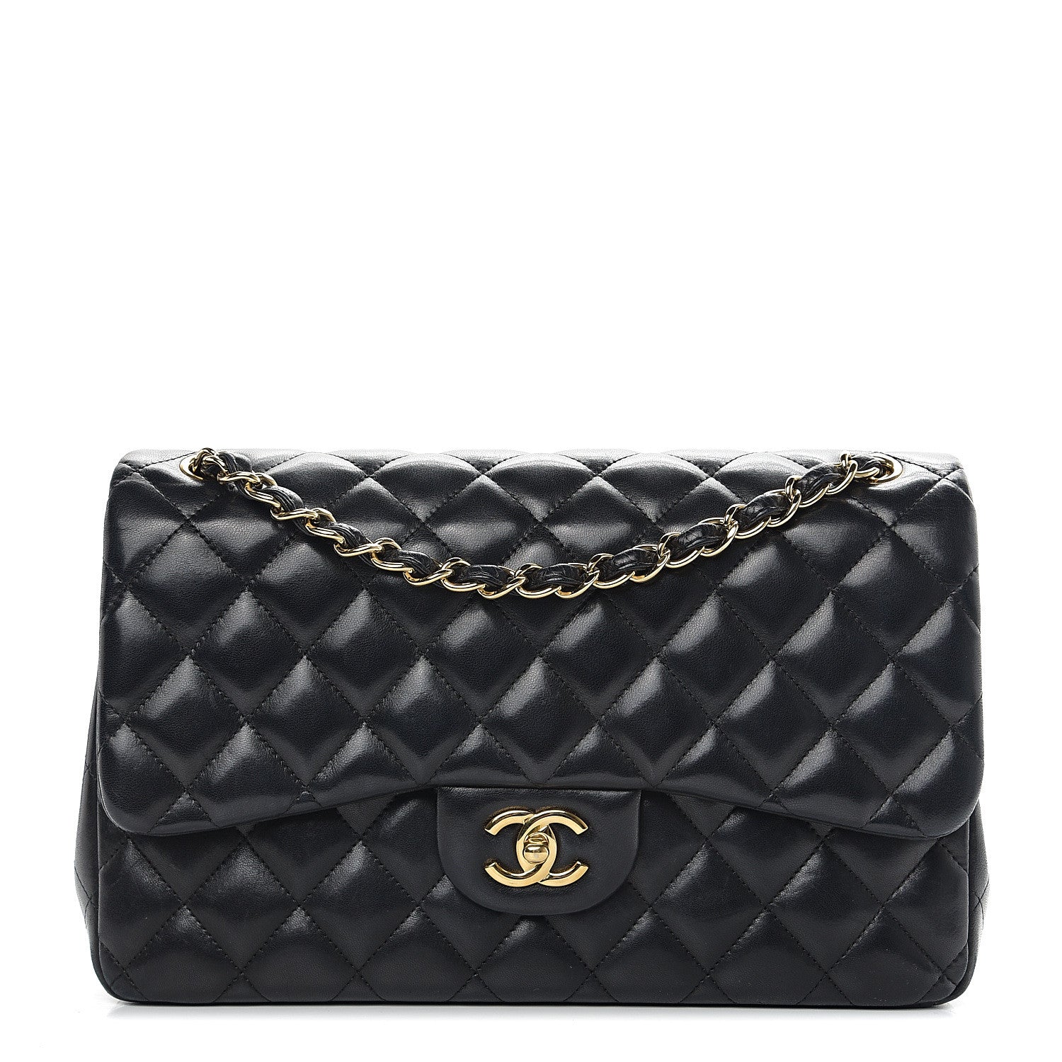 Chanel Lambskin Quilted Jumbo Double Flap Black 1 of 12
