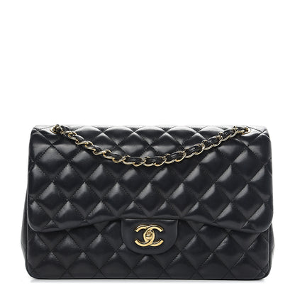 Chanel Lambskin Quilted Jumbo Double Flap Black 1 of 12