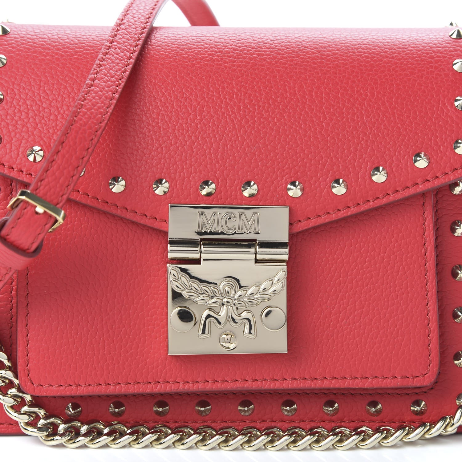 MCM Calfskin Studded Mini Patricia Crossbody Bag Chinese Red 10 of 10