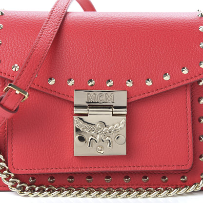 MCM Calfskin Studded Mini Patricia Crossbody Bag Chinese Red 10 of 10