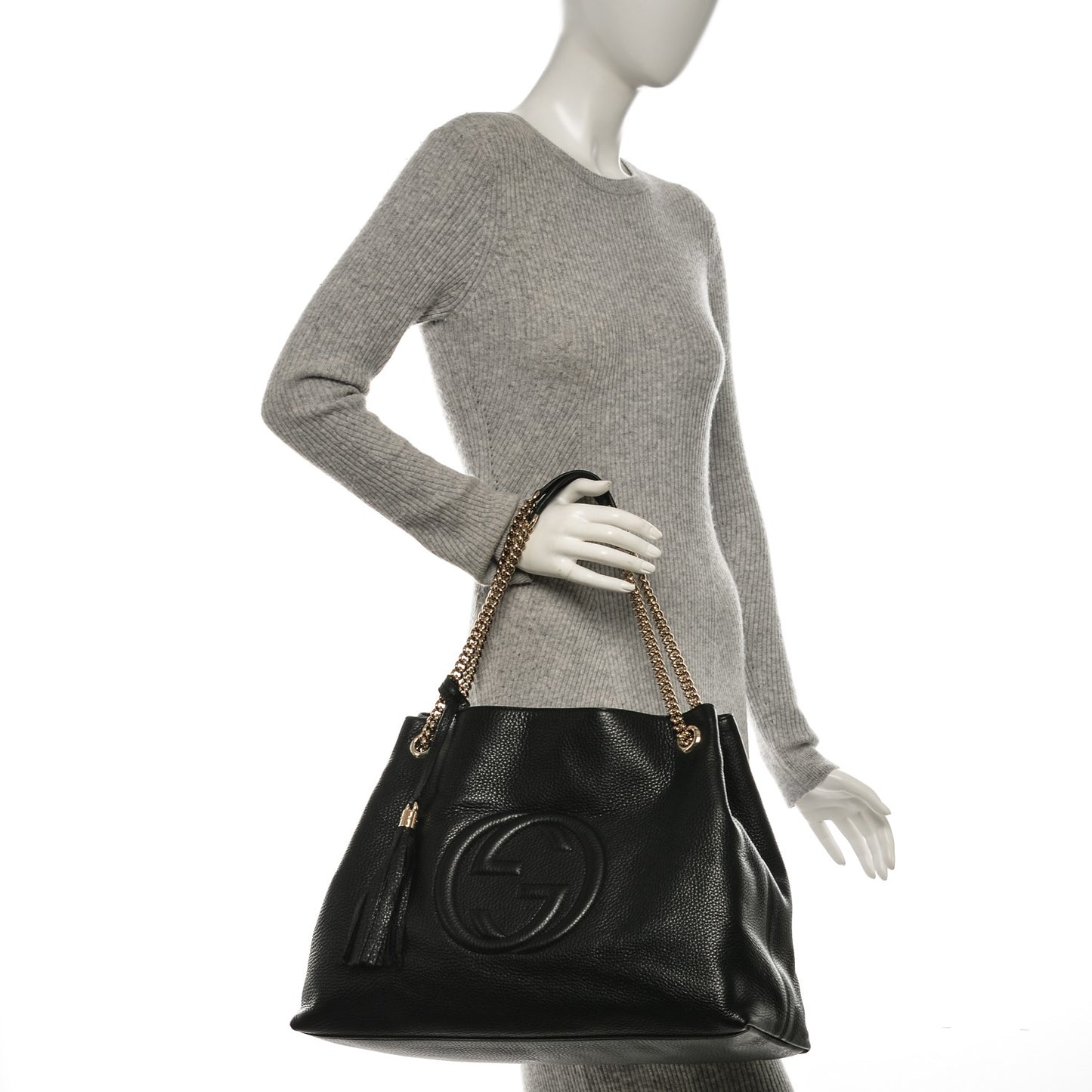 Pebbled Calfskin Large Soho Chain Shoulder Bag Black