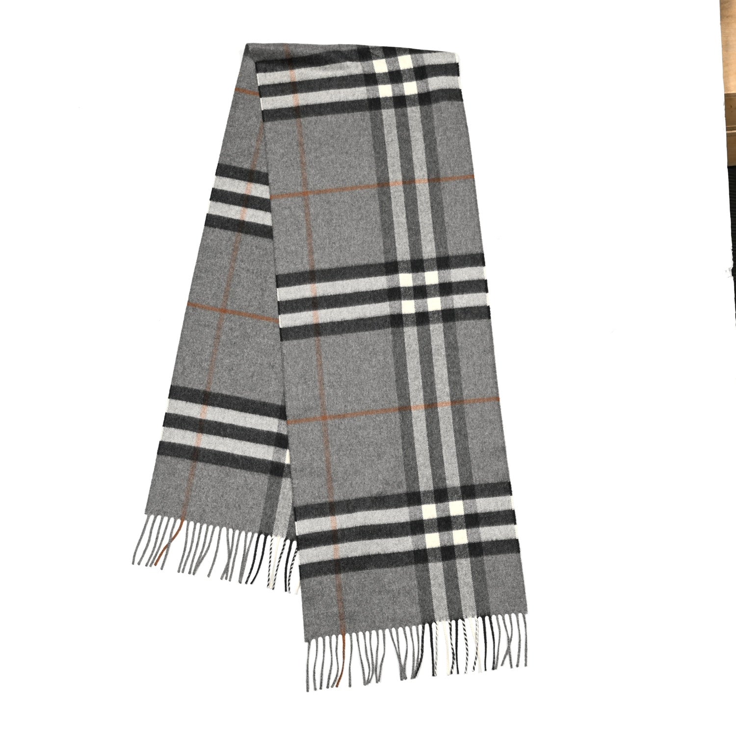 Burberry Cashmere Classic Check Fringe Scarf Grey 3 of 6