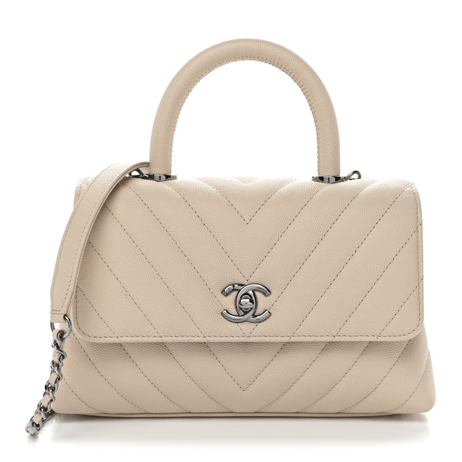 Chanel Caviar Chevron Quilted Mini Coco Handle Flap Beige 1 of 12