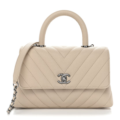 Chanel Caviar Chevron Quilted Mini Coco Handle Flap Beige 1 of 12