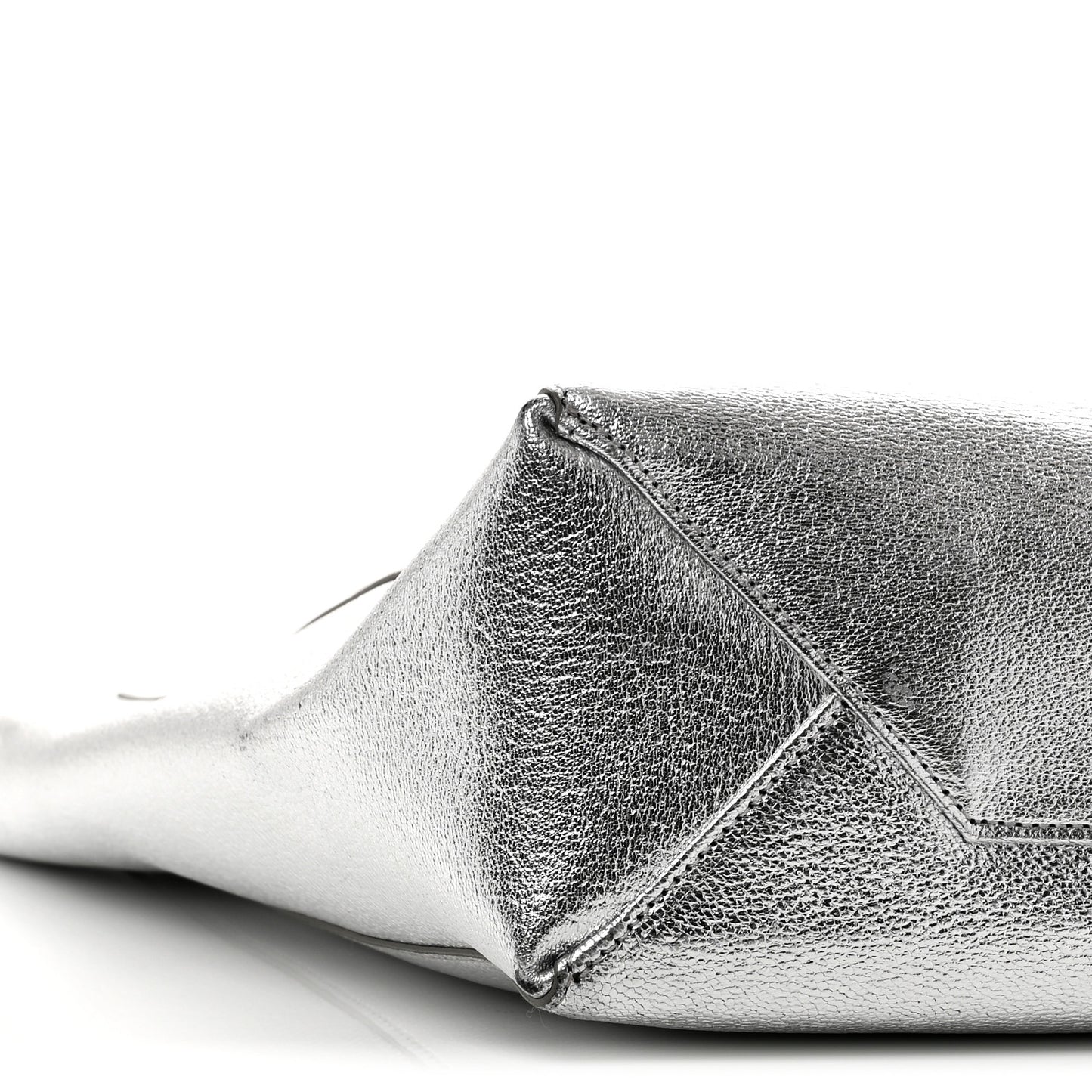 Metallic Grained Calfskin Small Vertical Cabas Silver