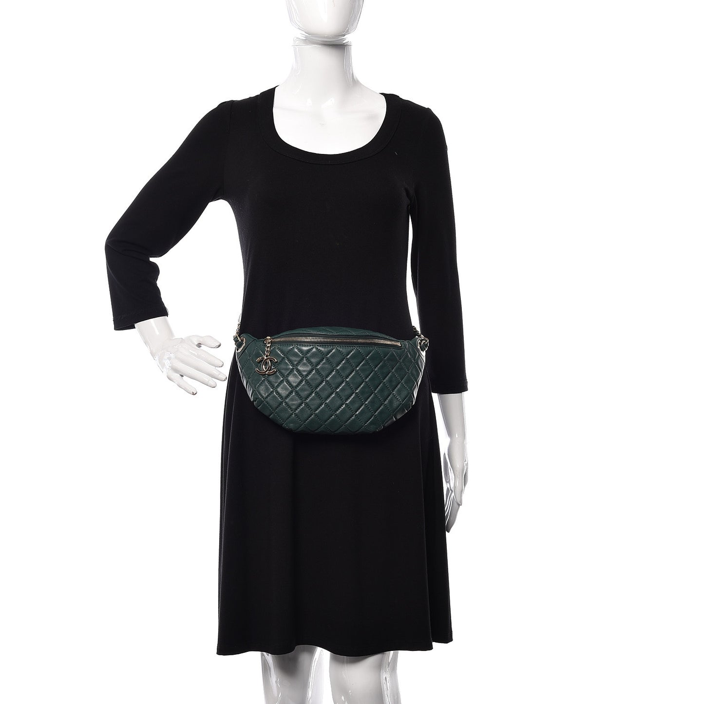 Calfskin Quilted Banane Waist Bag Fanny Pack Dark Green