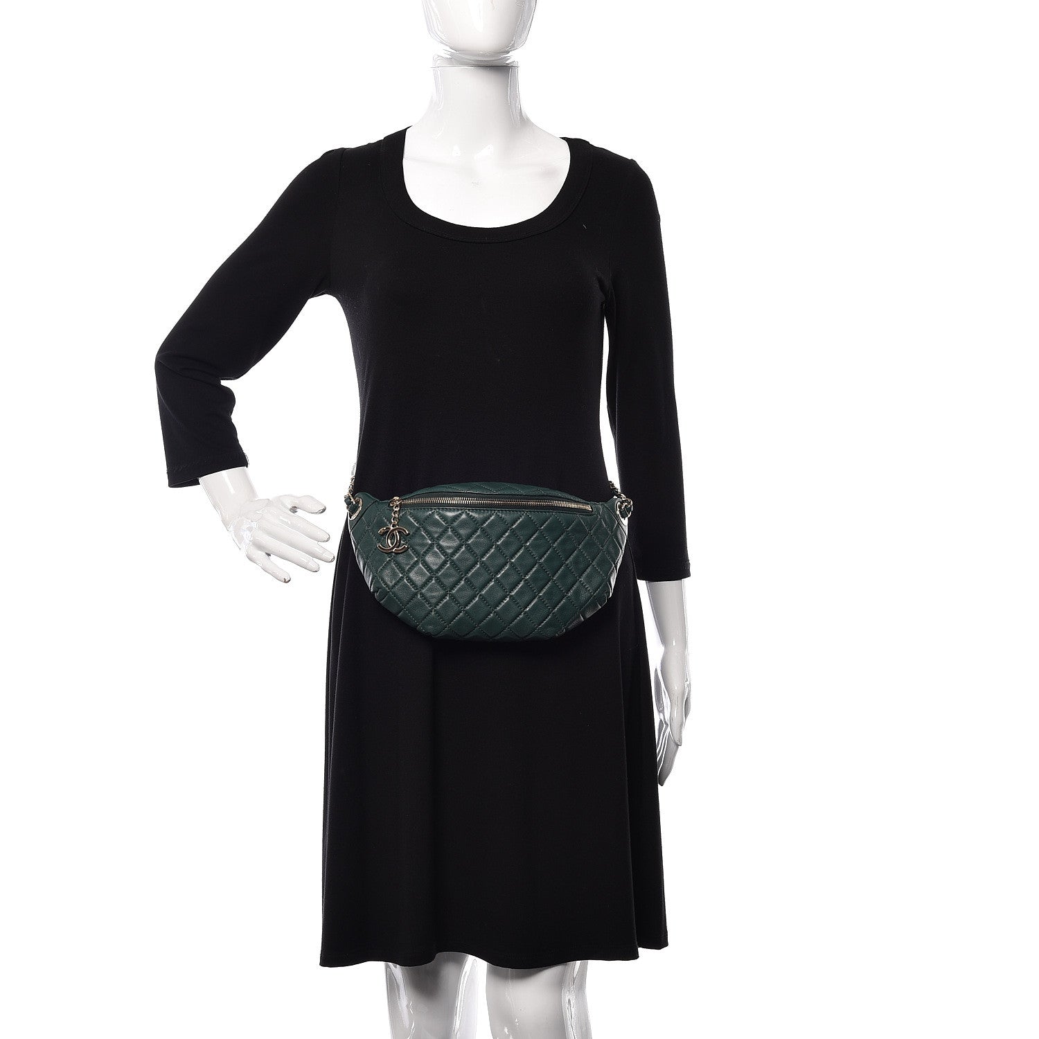 Chanel Calfskin Quilted Banane Waist Bag Fanny Pack Dark Green 2 of 10