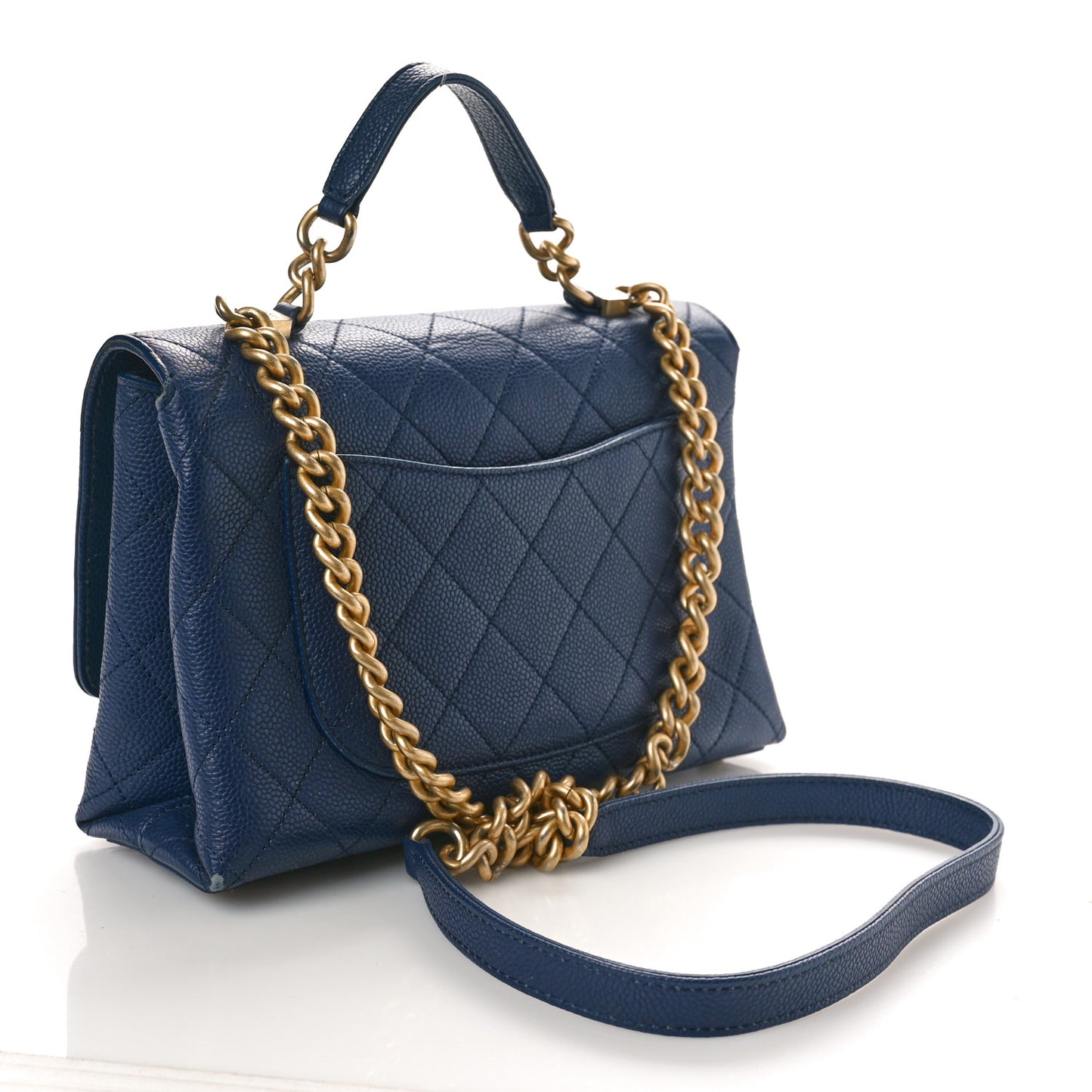 Caviar Diamond Stitched Small Top Handle Flap Blue