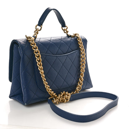 Chanel Caviar Diamond Stitched Small Top Handle Flap Blue 3 of 14