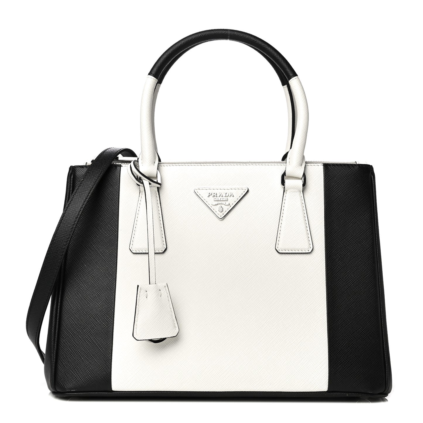 Saffiano Lux Small Bi-Color Galleria Double Zip Tote Black White