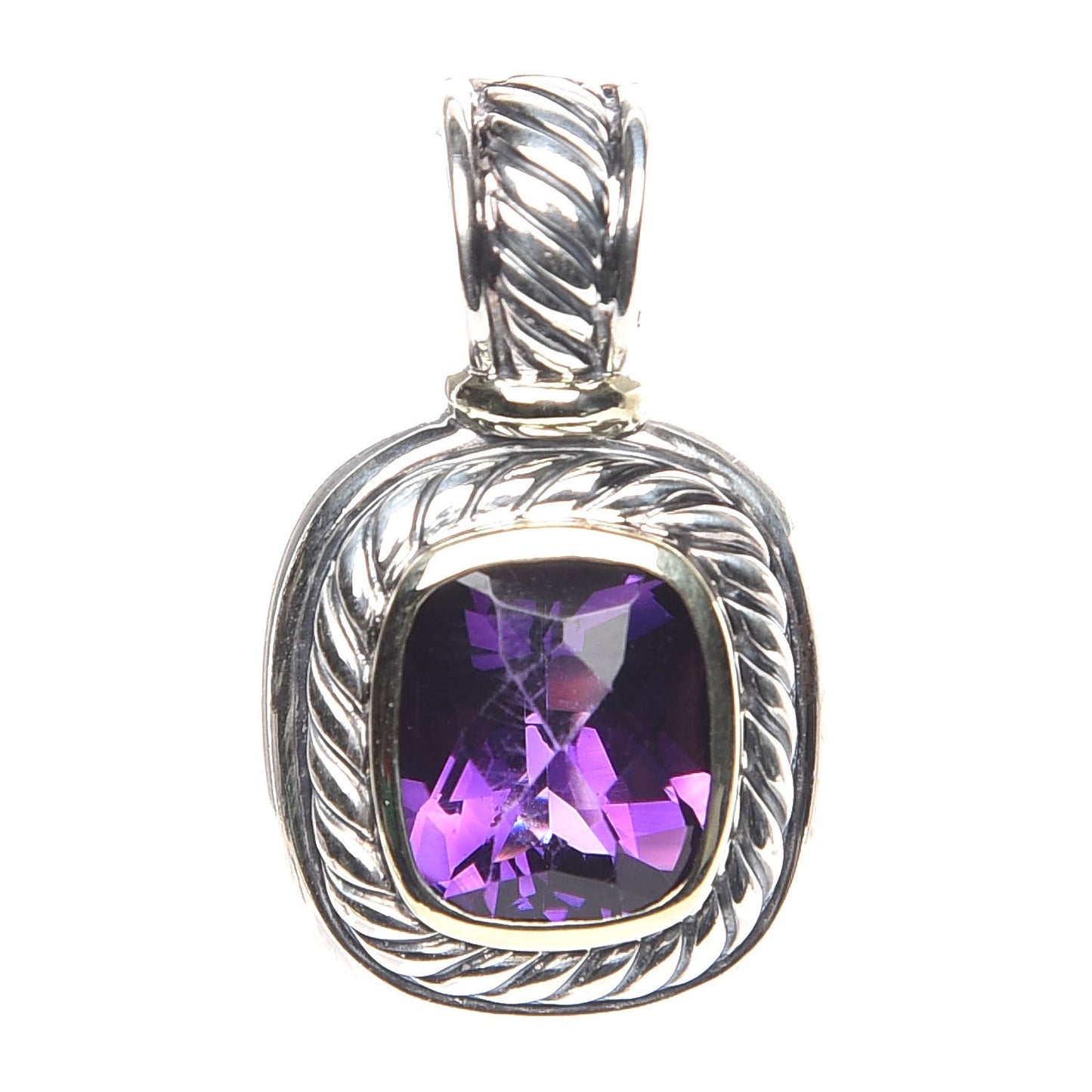 Sterling Silver 14K Yellow Gold Amethyst 12mm Albion Enhancer Pendant