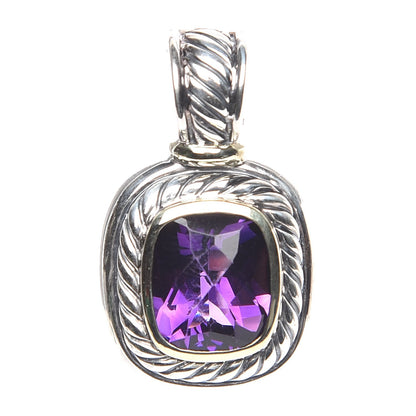 David Yurman Sterling Silver 14K Yellow Gold Amethyst 12mm Albion Enhancer Pendant 1 of 9