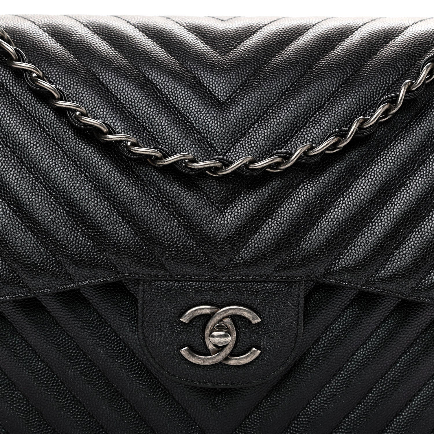 Chanel Caviar Chevron Quilted Jumbo Double Flap Black 8 of 11