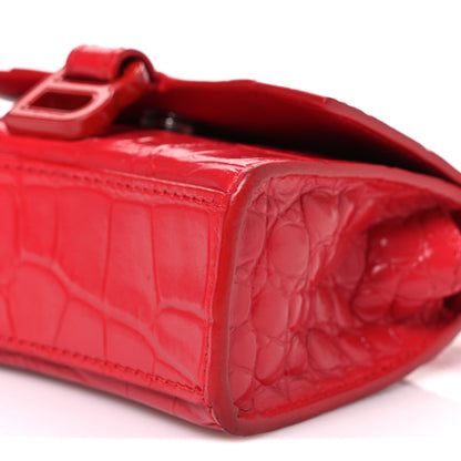 Balenciaga Shiny Calfskin Tonal B Crocodile Embossed Hourglass Top Handle Bag Mini Bright Red 11 of 11