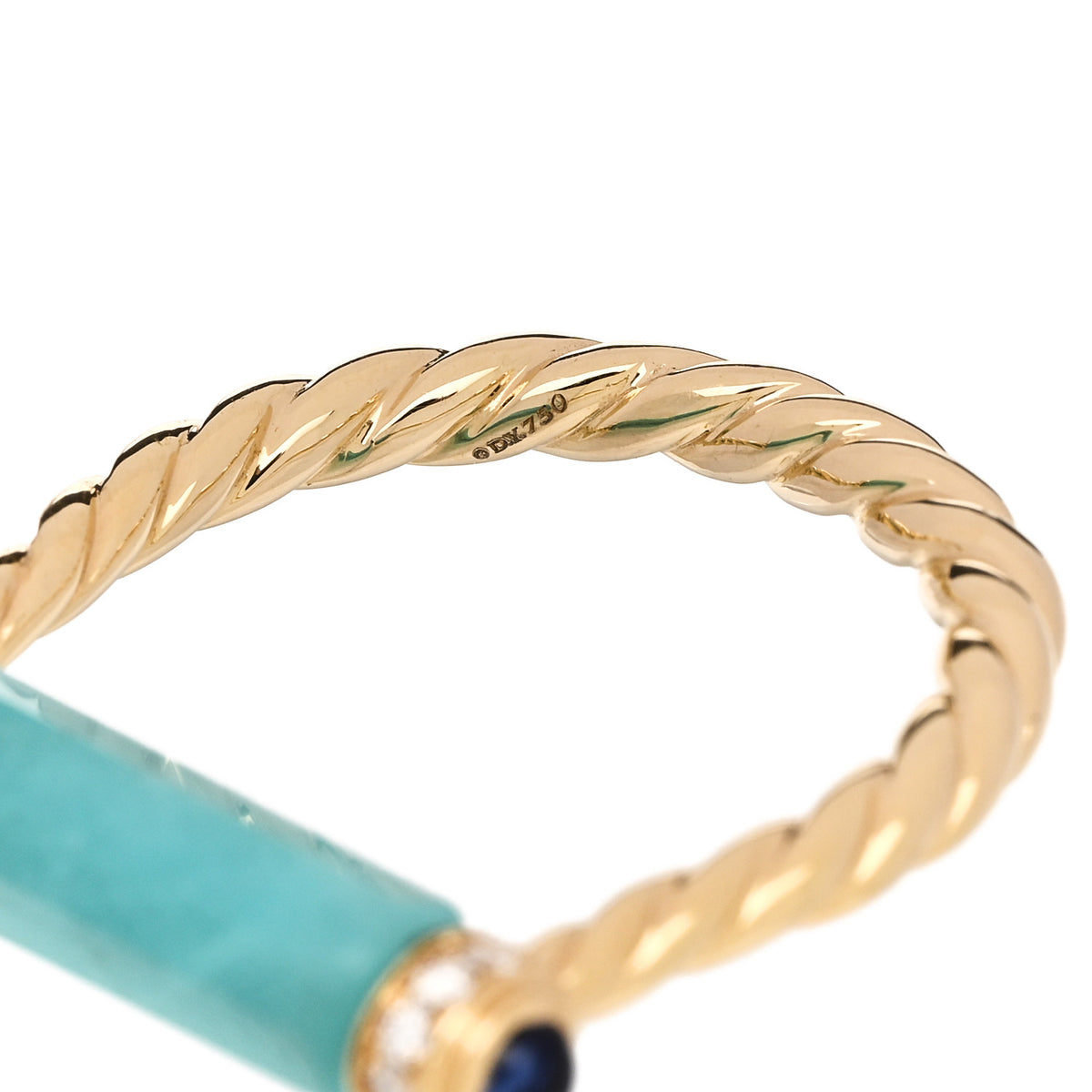 18K Yellow Gold Diamond Blue Sapphire Amazonite Lexington Barrel Ring  53 6.5