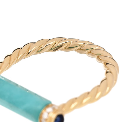 David Yurman 18K Yellow Gold Diamond Blue Sapphire Amazonite Lexington Barrel Ring  53 6.5 5 of 6