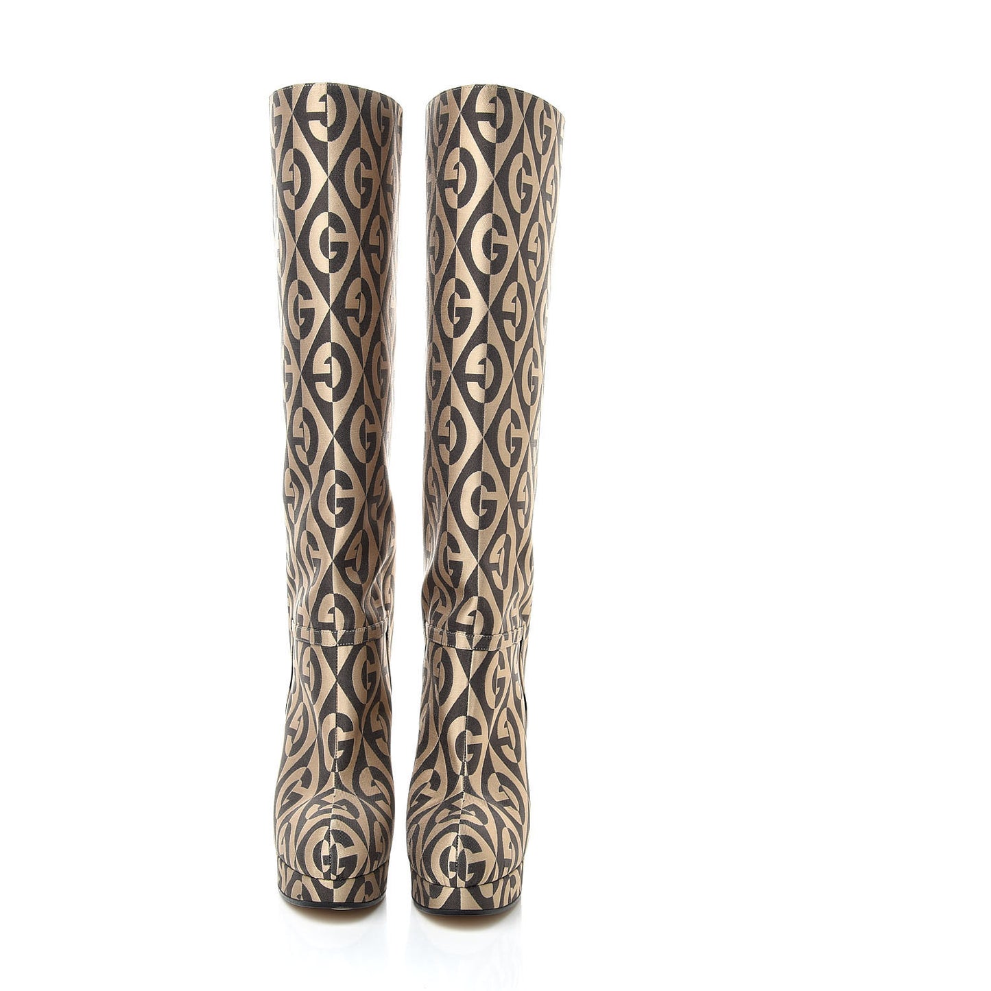 Fabric G Rhombus Print Platform Boots 35 Beige Cocoa