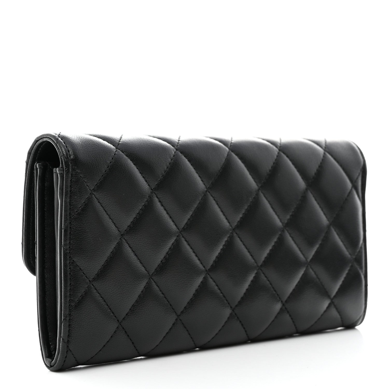 Chanel Lambskin Quilted Large Gusset Flap Wallet Black 3 of 9