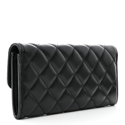 Chanel Lambskin Quilted Large Gusset Flap Wallet Black 3 of 9
