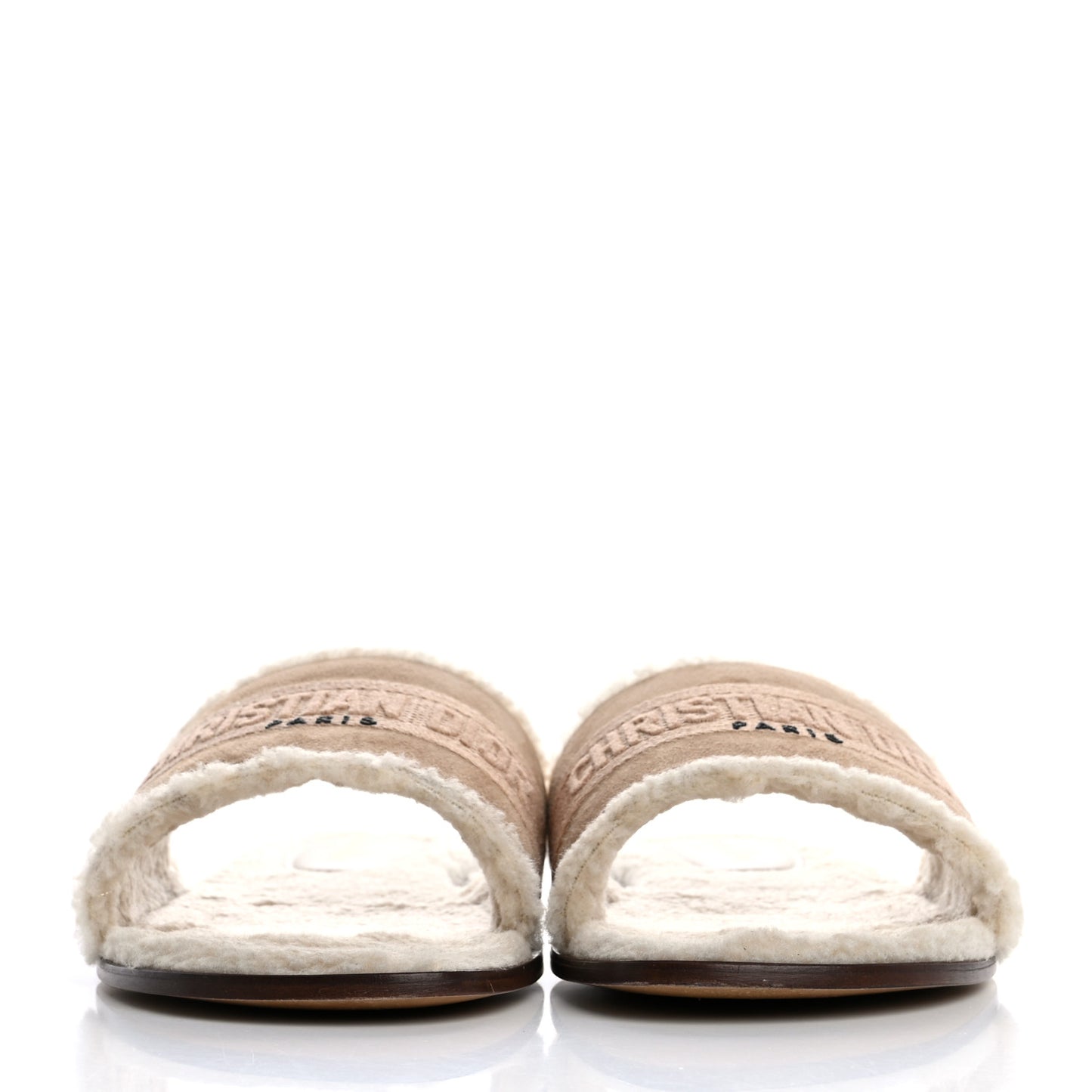 Suede Goatskin Shearling Embroidered Dway Slide Sandals 39 Cookie