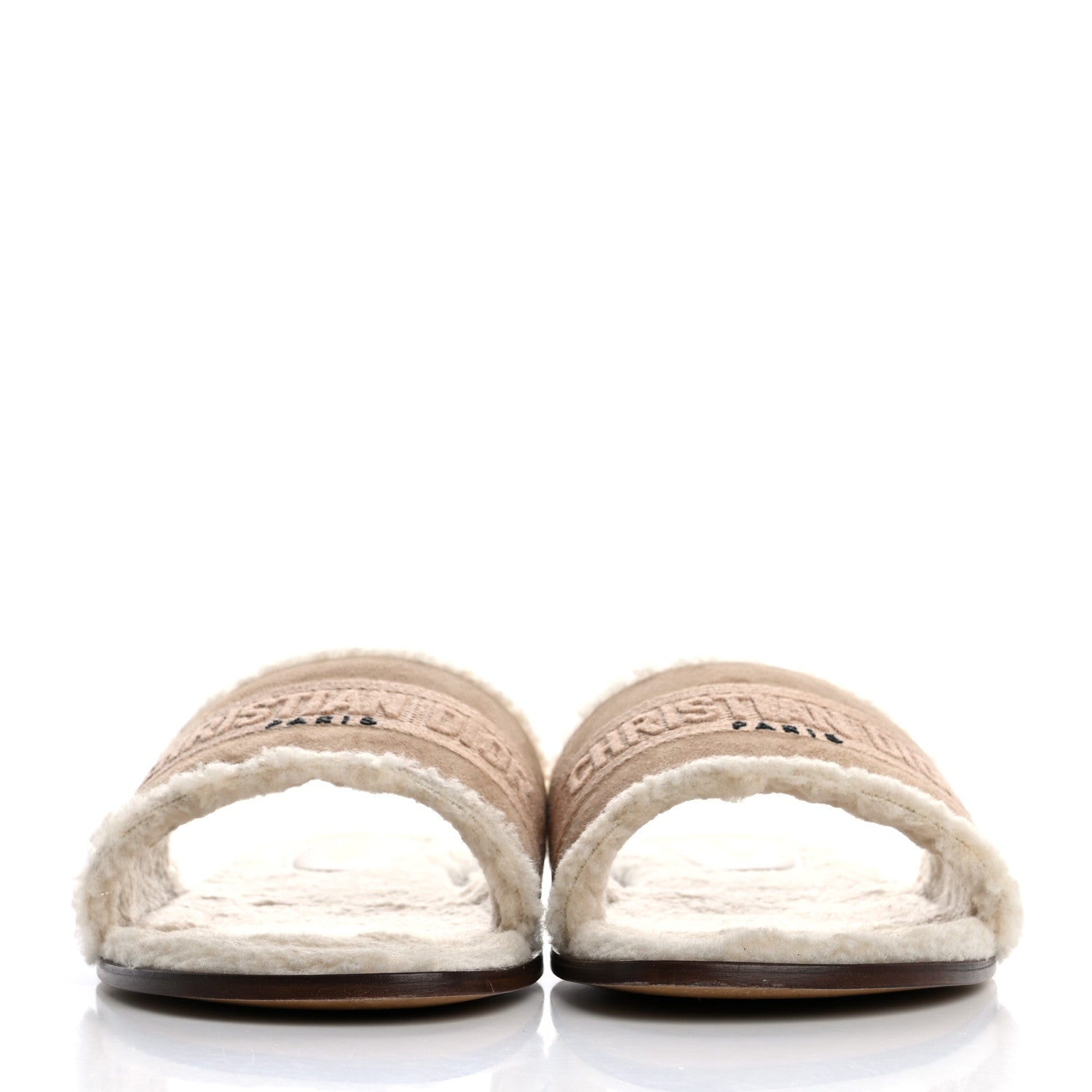 Christian Dior Suede Goatskin Shearling Embroidered Dway Slide Sandals 39 Cookie 3 of 11
