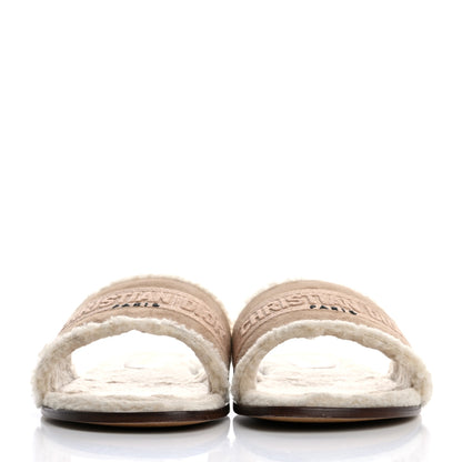 Christian Dior Suede Goatskin Shearling Embroidered Dway Slide Sandals 39 Cookie 3 of 11