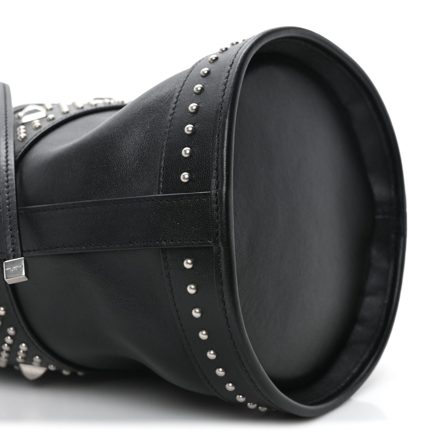 Smooth Calfskin Studded Small Bahia Drawstring Bucket Bag Black