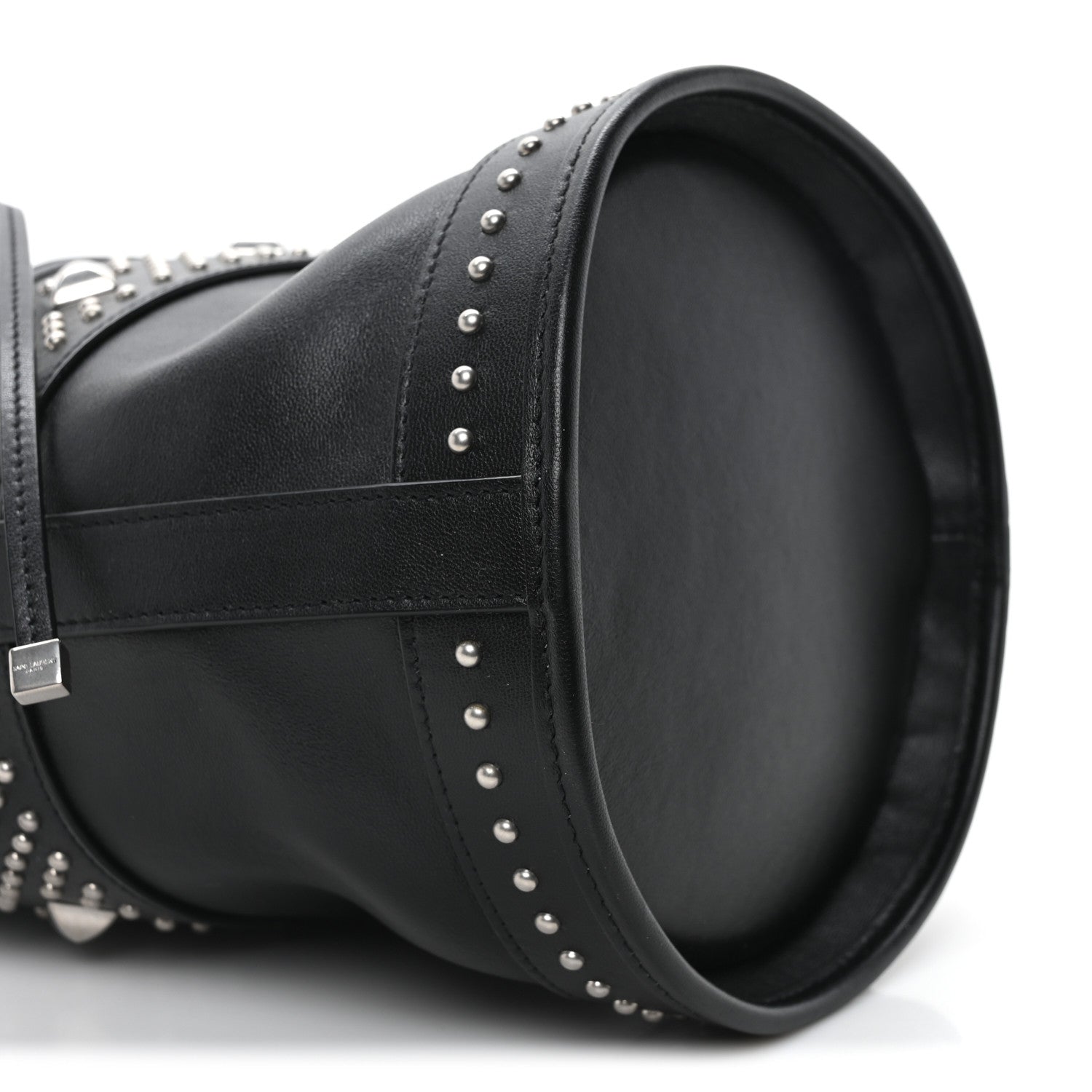 Saint Laurent Smooth Calfskin Studded Small Bahia Drawstring Bucket Bag Black 8 of 9