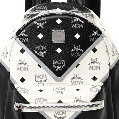 MCM Visetos Chevron Colorblock Small Stark Backpack Black White 8 of 15