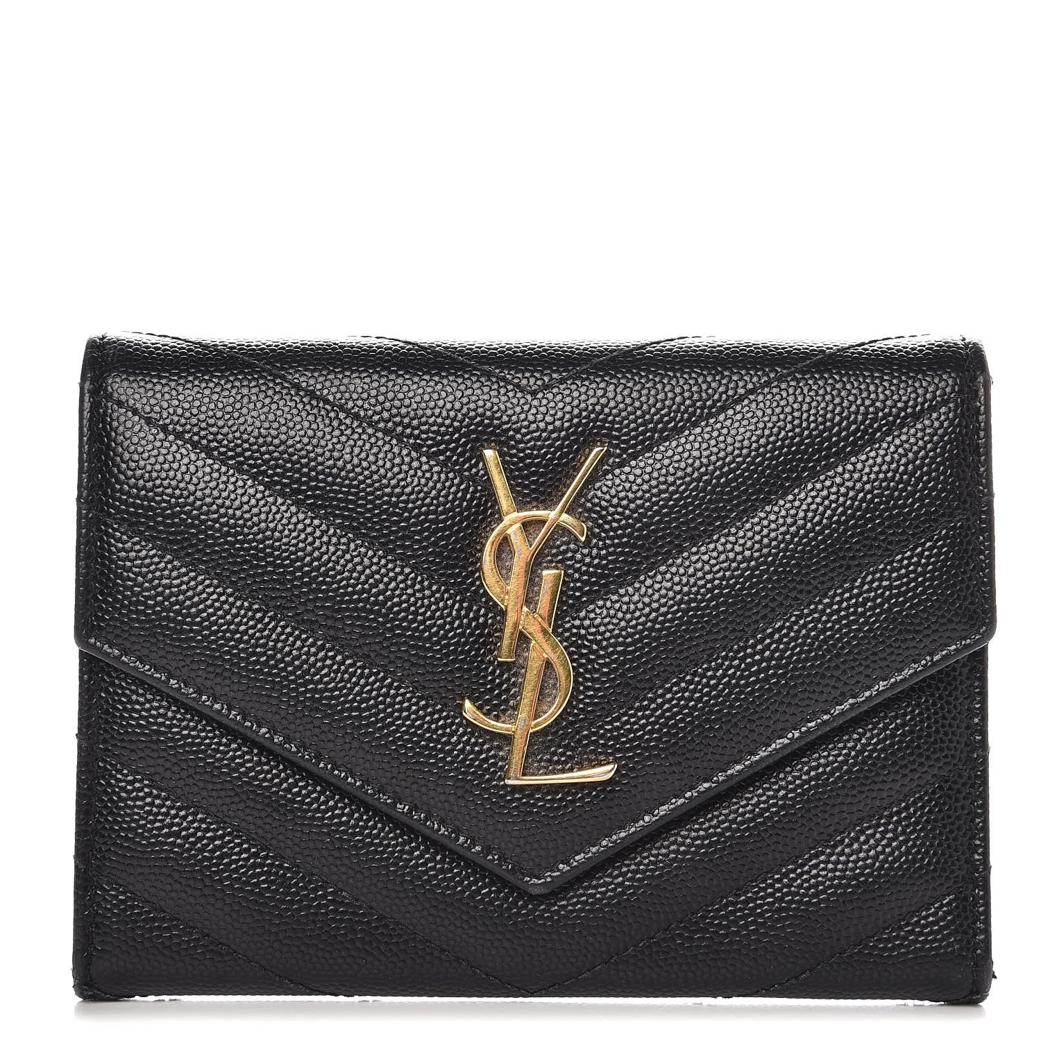 Saint Laurent Grain De Poudre Matelasse Chevron Small Monogram Passport Case Black 1 of 10