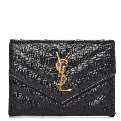 Saint Laurent Grain De Poudre Matelasse Chevron Small Monogram Passport Case Black 1 of 10
