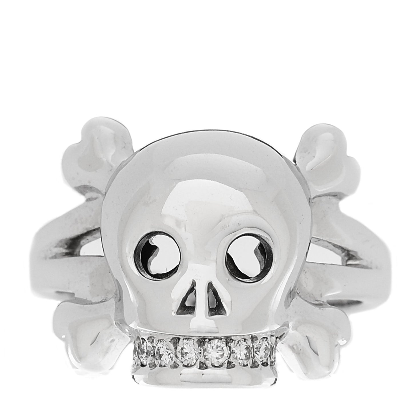 18K White Gold Diamond Tete de Mort Ring 56 7.75