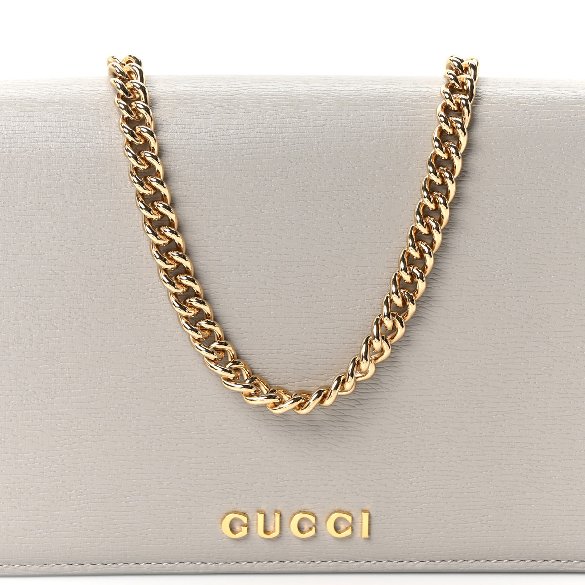 Textured Calfskin Script Logo Wallet On Chain Grey