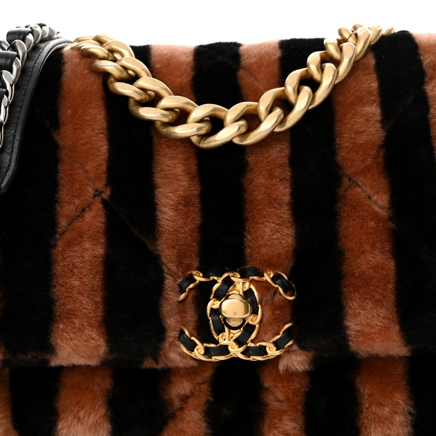 Shearling Striped Medium Chanel 19 Flap Black Beige