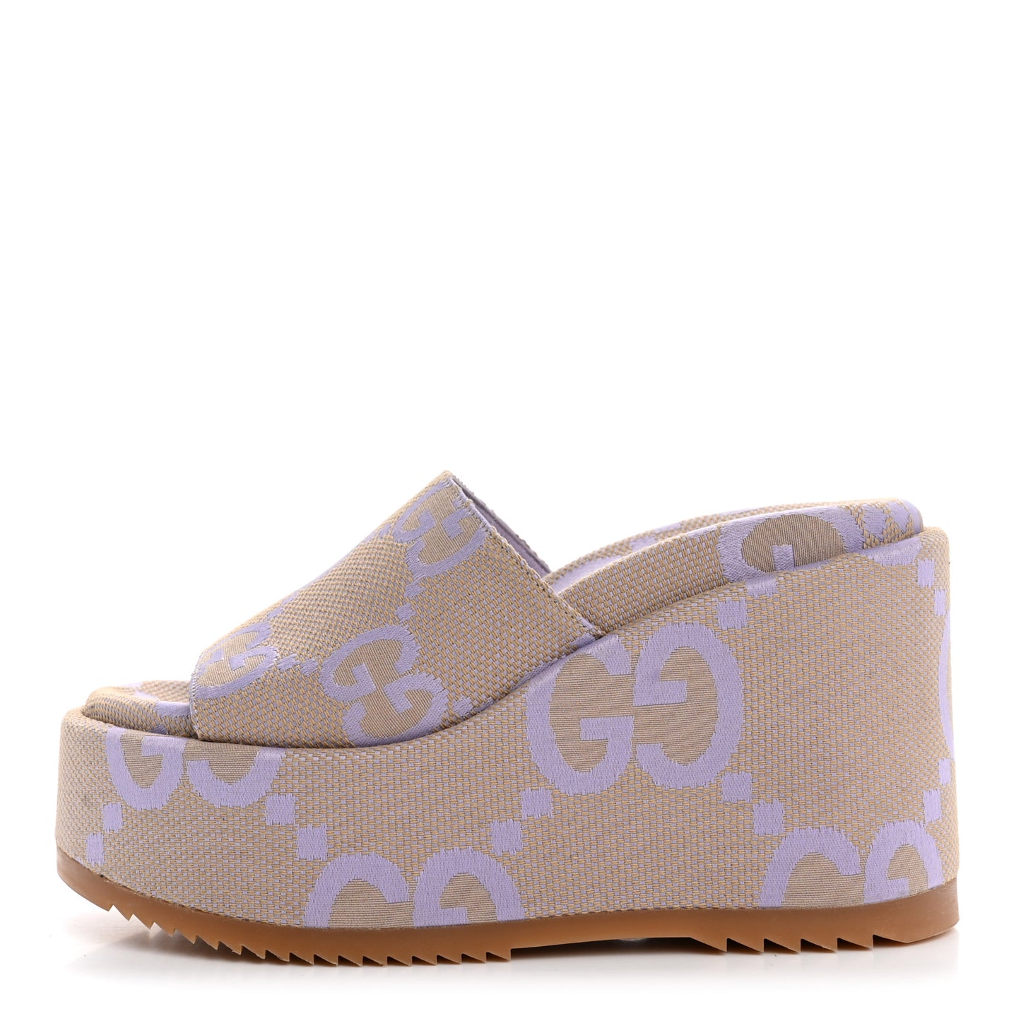 Monogram Jumbo GG Platform Slide Wedge Sandals 37 Beige Lapis