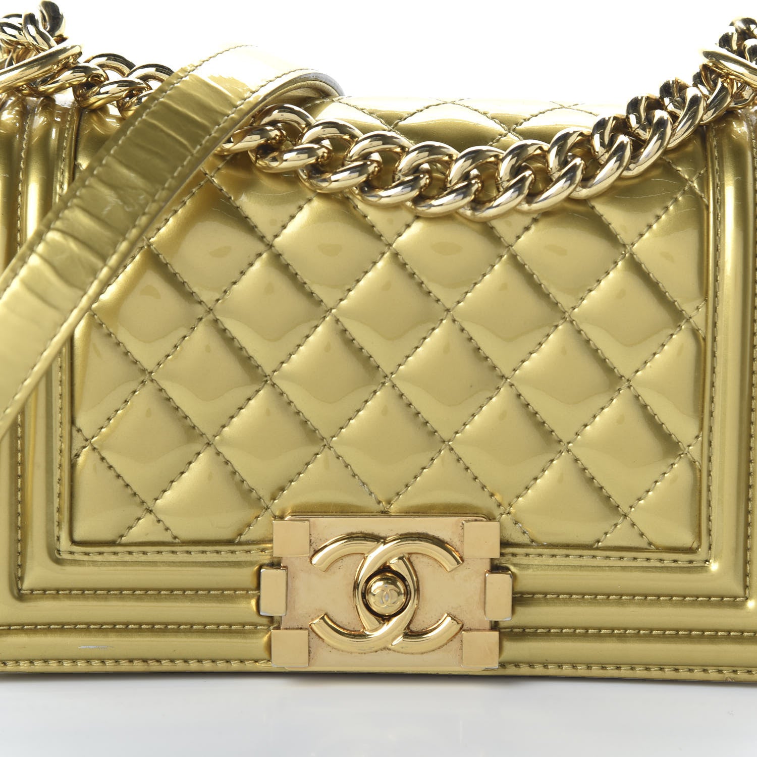 Chanel Metallic Patent Calfskin Quilted Small Boy Flap Gold 10 of 11