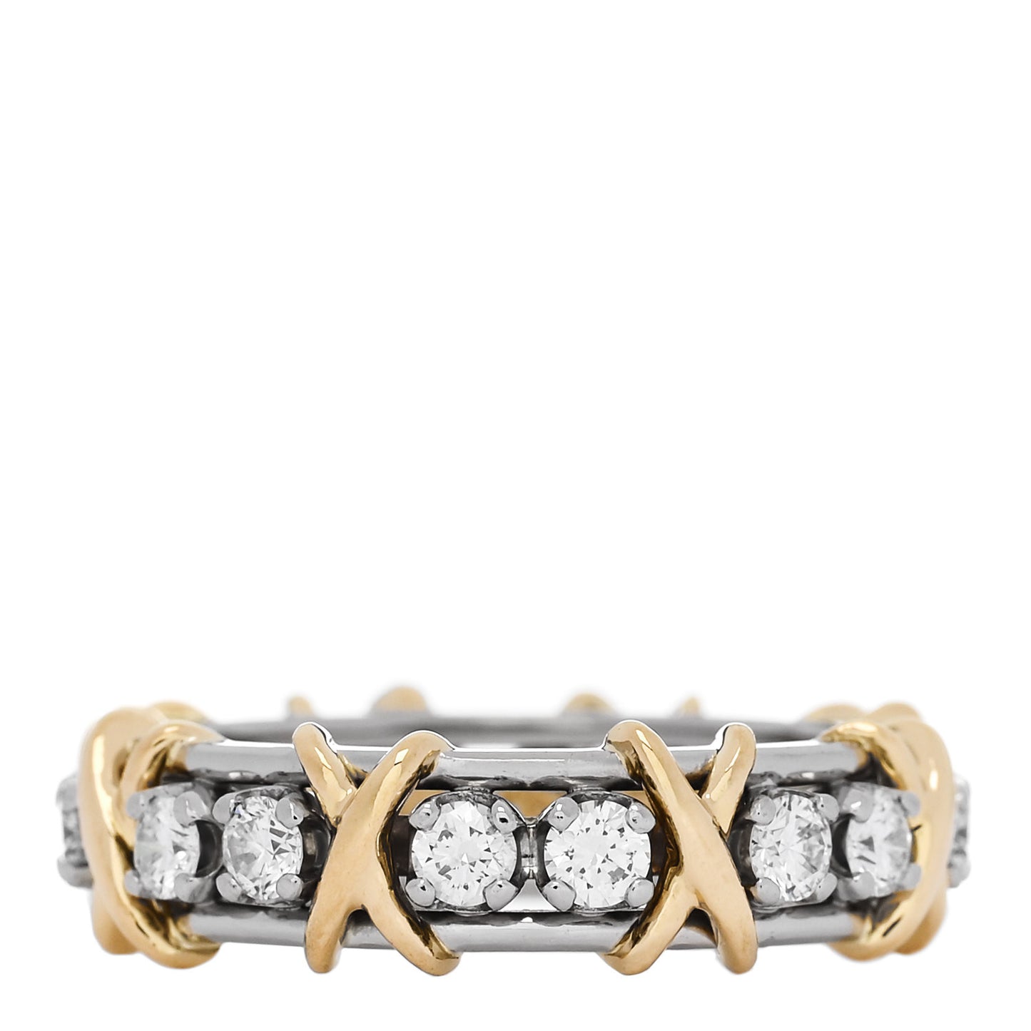 Platinum 18K Yellow Gold Diamond Schlumberger Sixteen Stone Ring 56 7.75