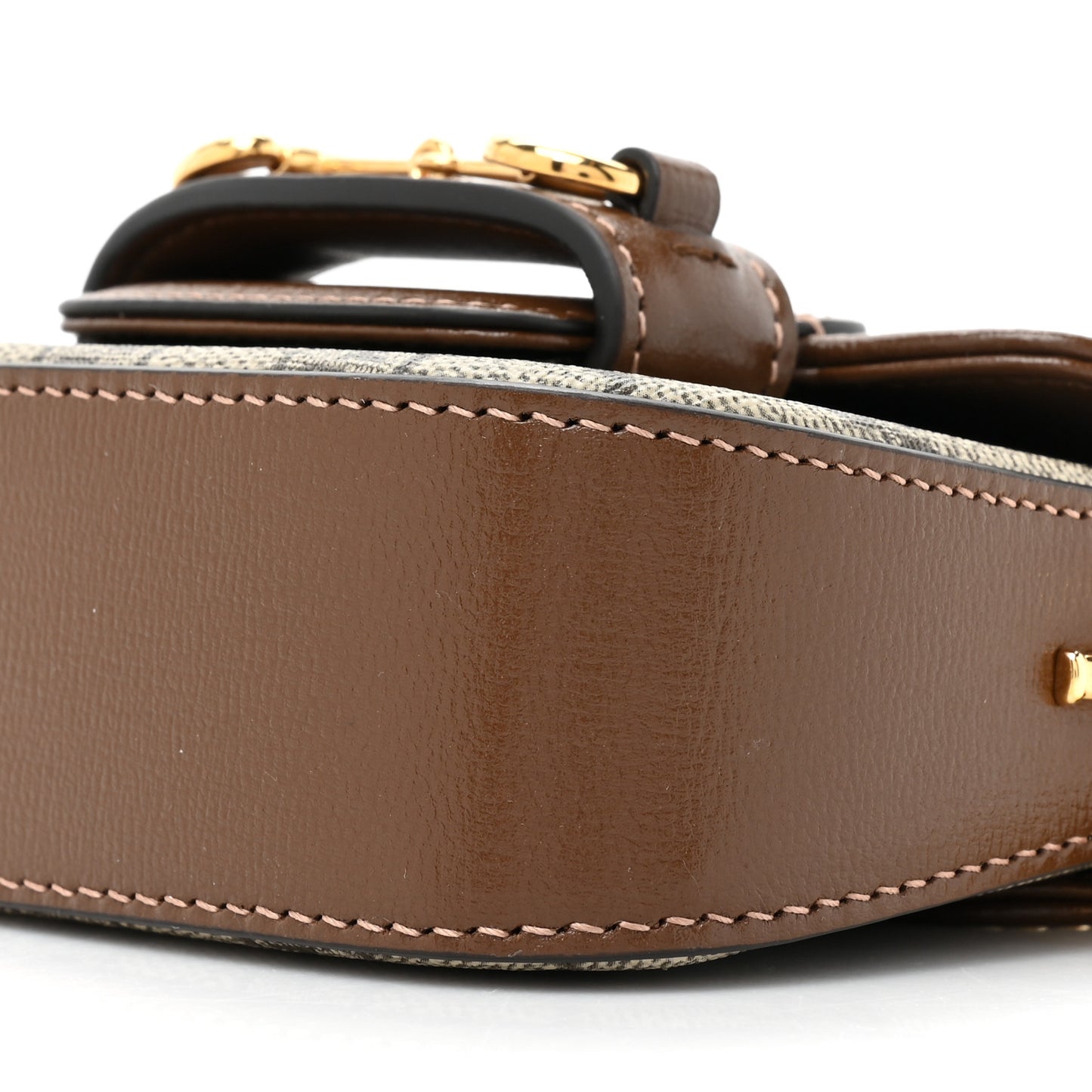 GG Supreme Monogram Azalea Calfskin Web Horsebit 1955 Wallet On Strap Beige Ebony Brown Sugar