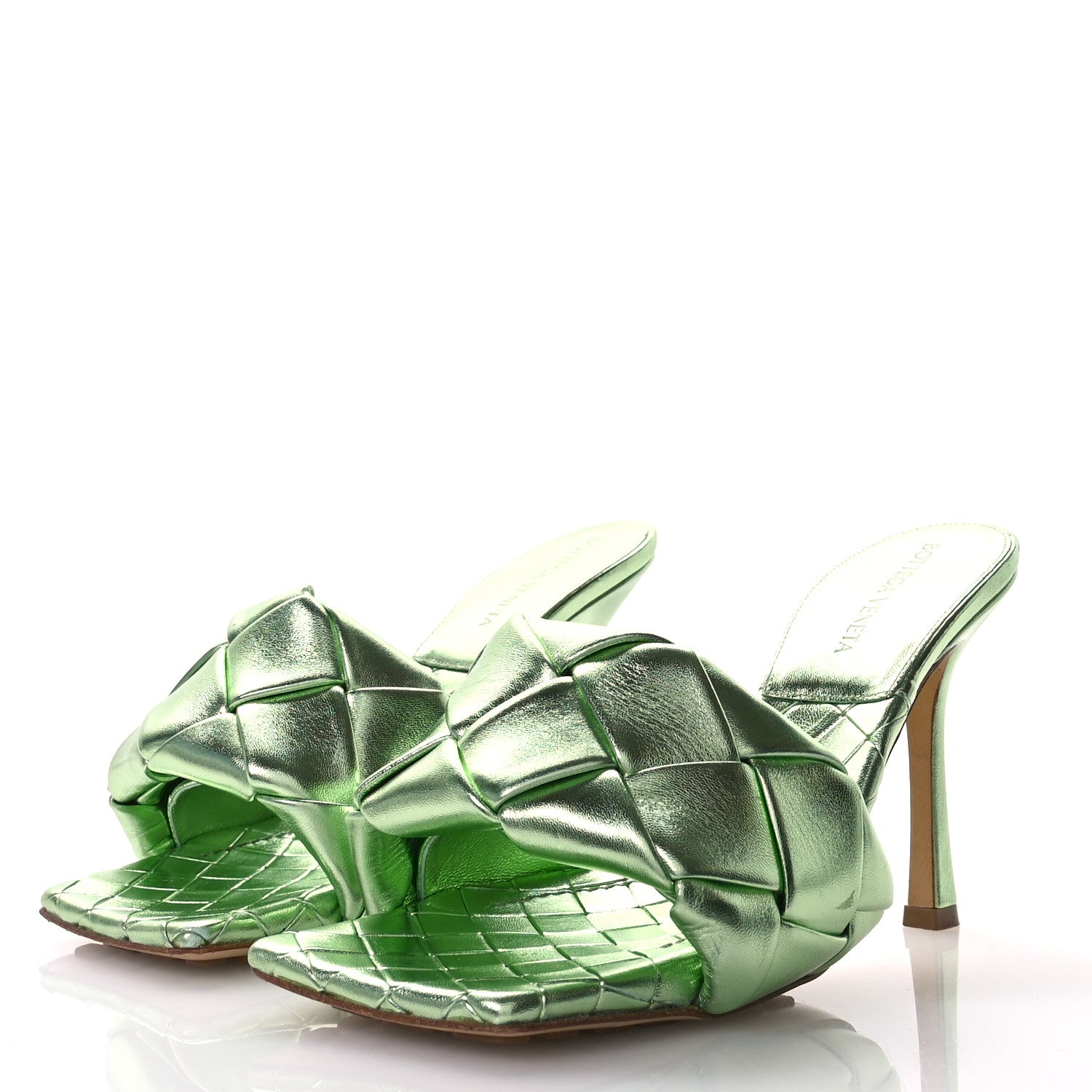 Bottega Veneta Metallic Nappa Maxi Intrecciato Lido 90mm Mule Sandals 38 Pistachio 4 of 7