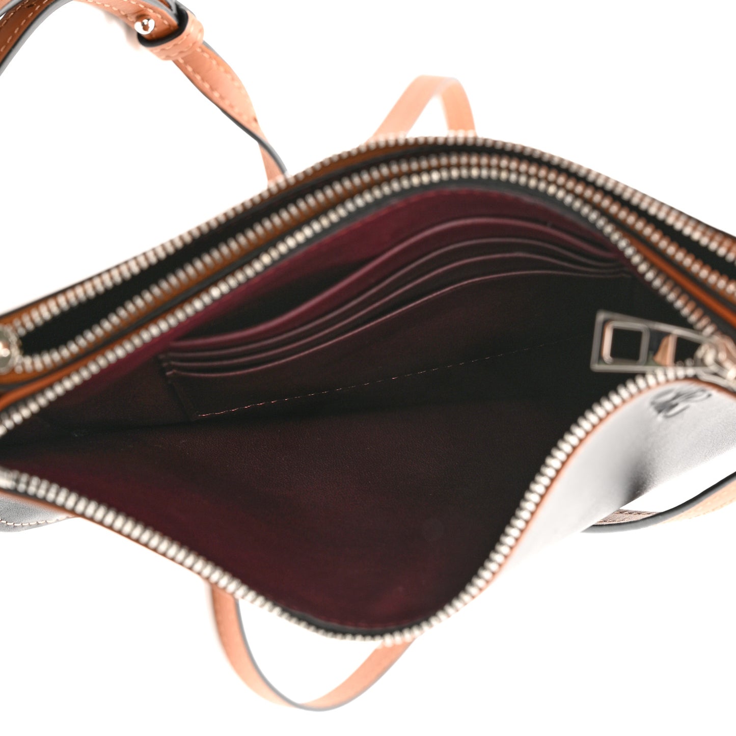 Smooth Calfskin Double Zip Crossbody Black Tan