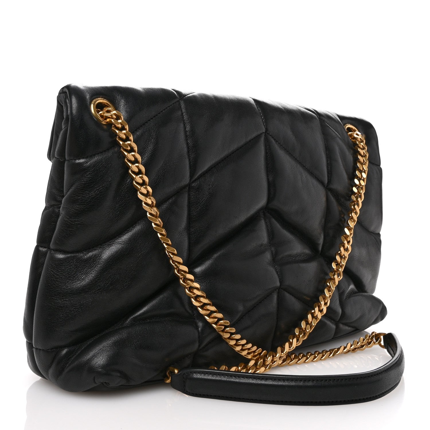Saint Laurent Lambskin Quilted Medium Loulou Puffer Monogram Chain Satchel Black 3 of 13