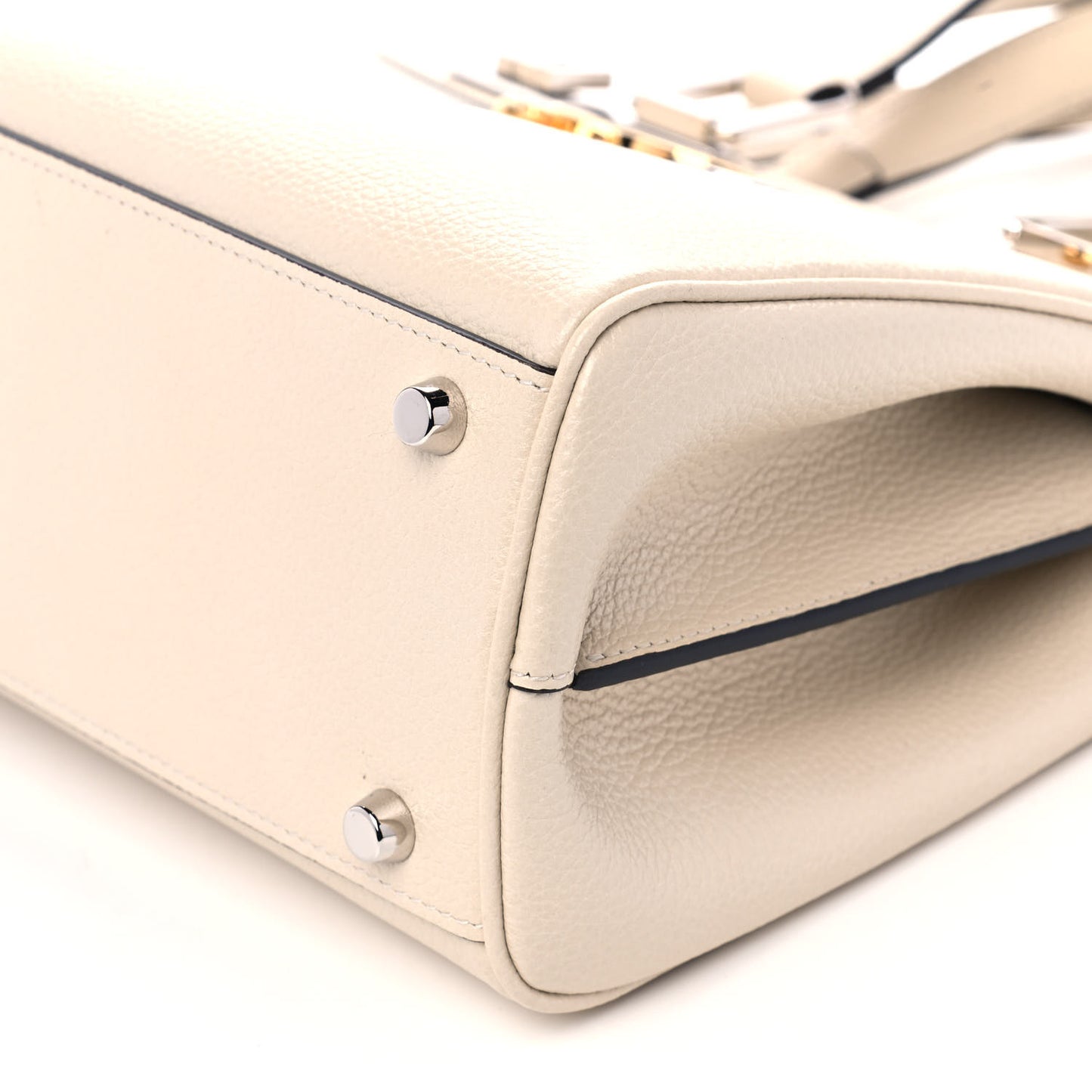 Grainy Calfskin Small Zumi Top Handle Bag Mystic White