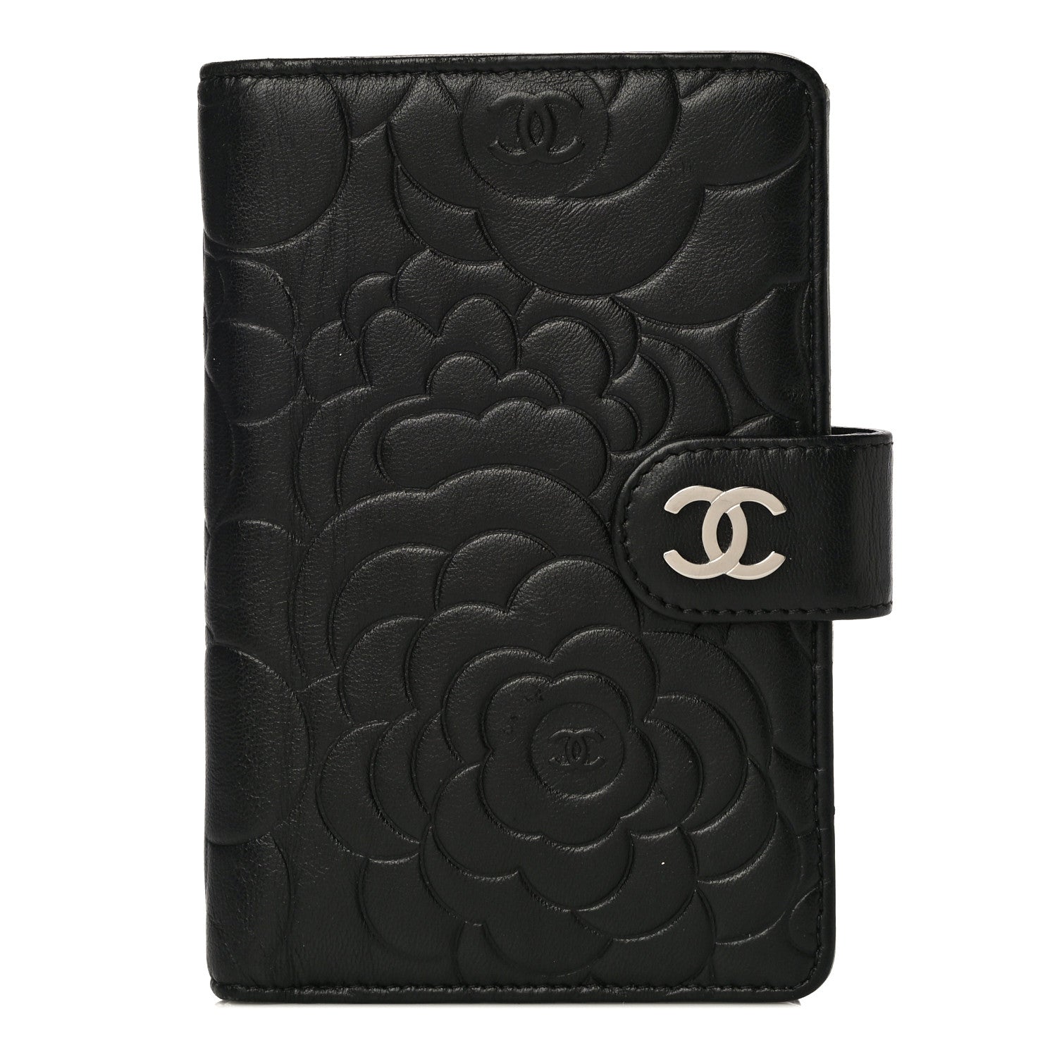 Chanel Lambskin Camellia Embossed Zipped Pocket Wallet Black 1 of 20