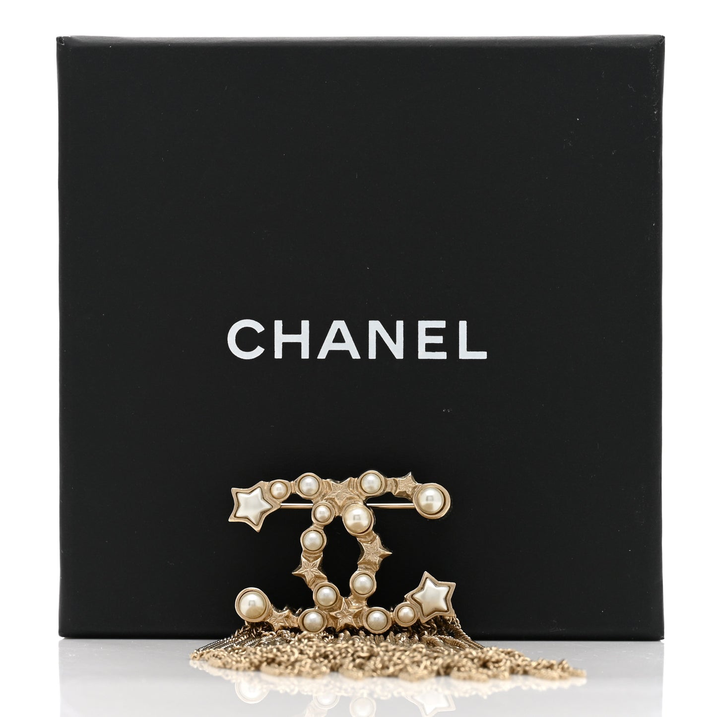 Metal Chain Fringe CC Brooch Gold