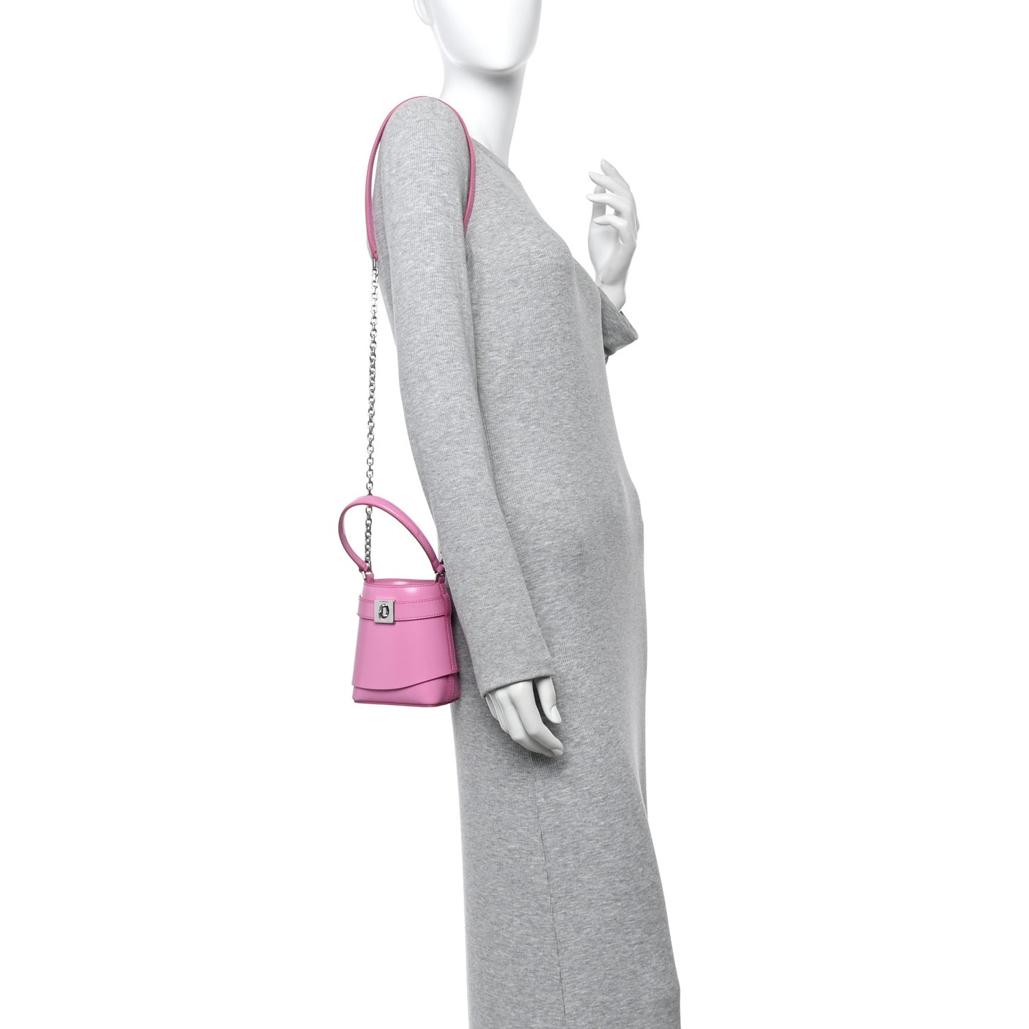 Box Calfskin Micro Shark Lock Bucket Bag Pink